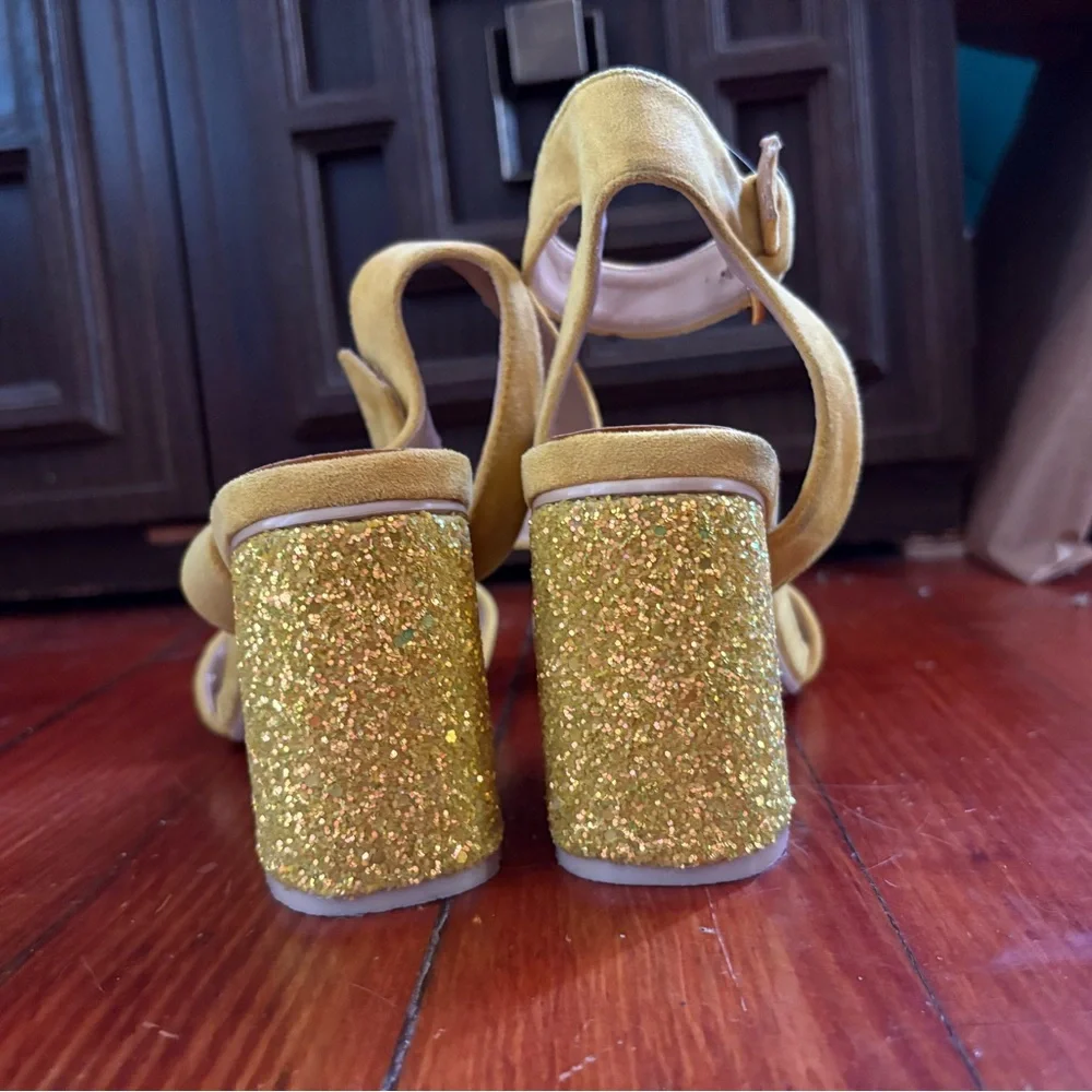 Yellow Glitter Block Heel Sandals Nasty Gal‎ size Euro 38 / US 7 summer festival